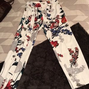 White Floral high rise sash pants from Express!